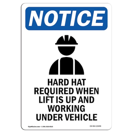 OSHA Notice Sign, Hard Hat Required With Symbol, 18in X 12in Decal